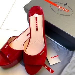 Prada Logo Platform SANDAL s.39 RED PATENT Wedges